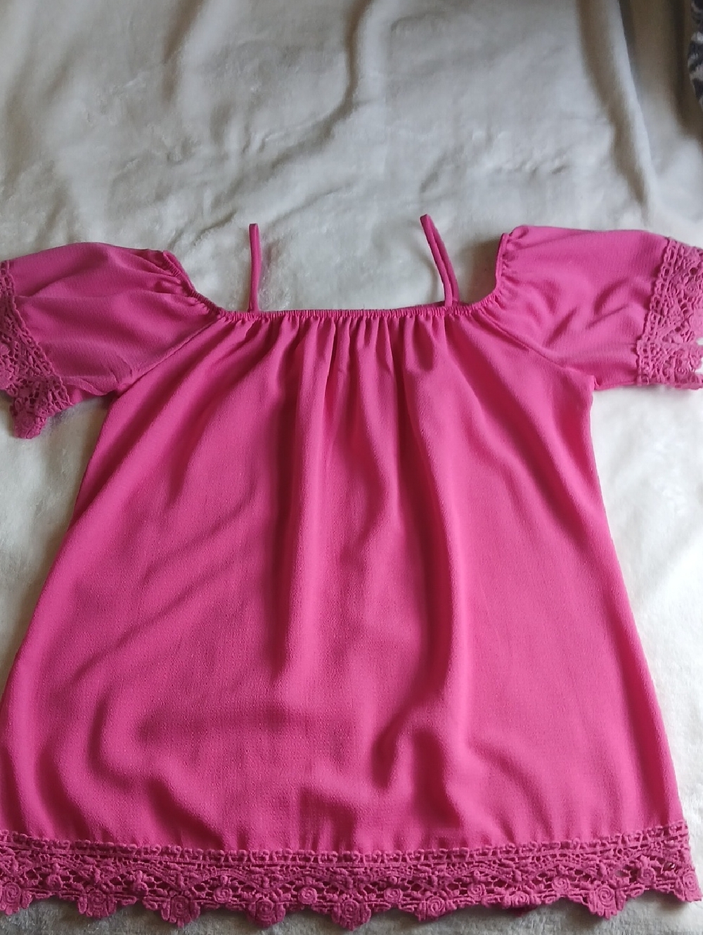 Pink Off-Shoulder Lace-Hem Blouse